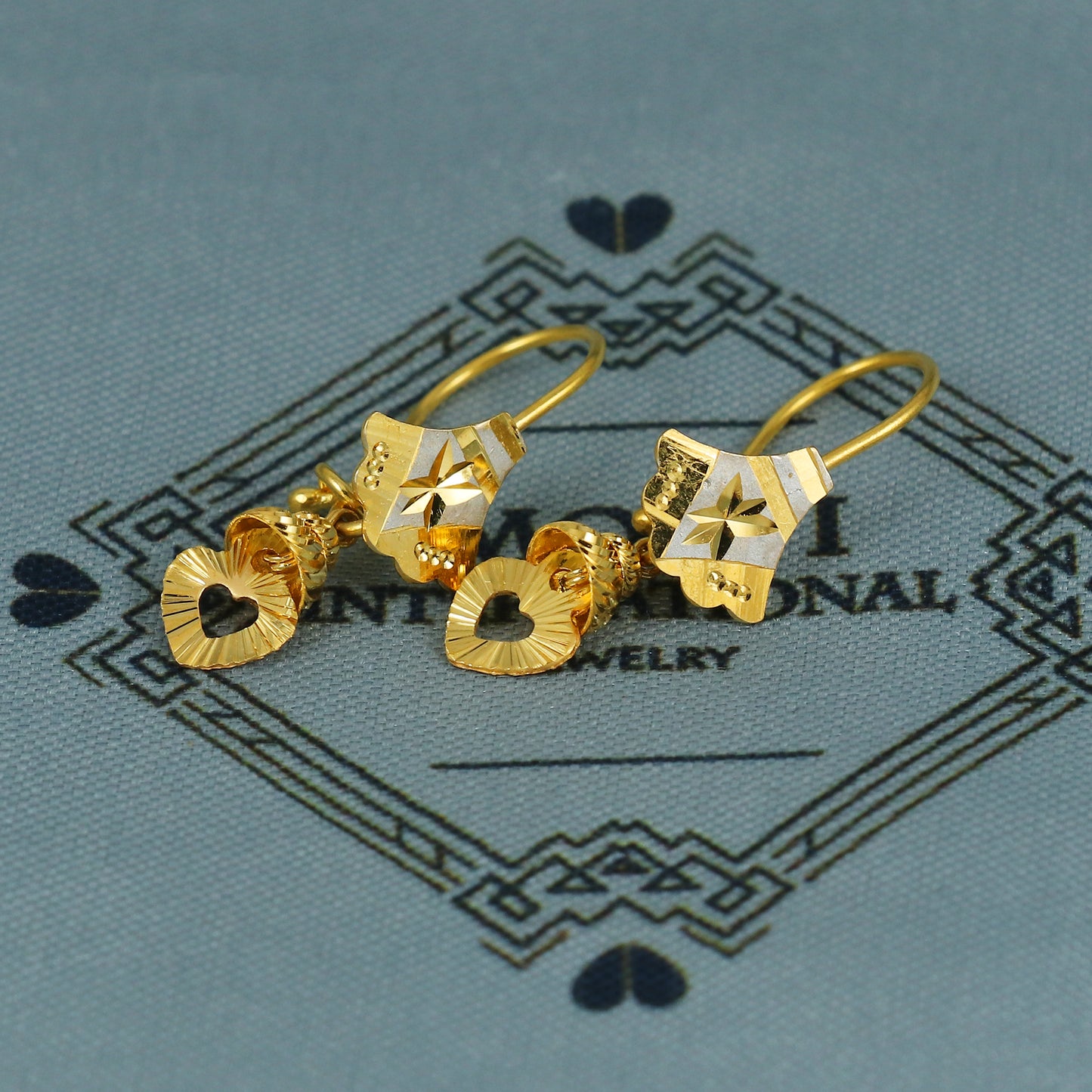 22k Gold Earrings Engraved Ear wire Hook Dangle Earrings , Small Dangling 22kt Earrings, Indian Gold Earrings, Party Wear Earrings, MJ0114