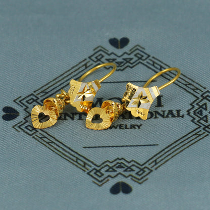 22k Gold Earrings Engraved Ear wire Hook Dangle Earrings , Small Dangling 22kt Earrings, Indian Gold Earrings, Party Wear Earrings, MJ0114