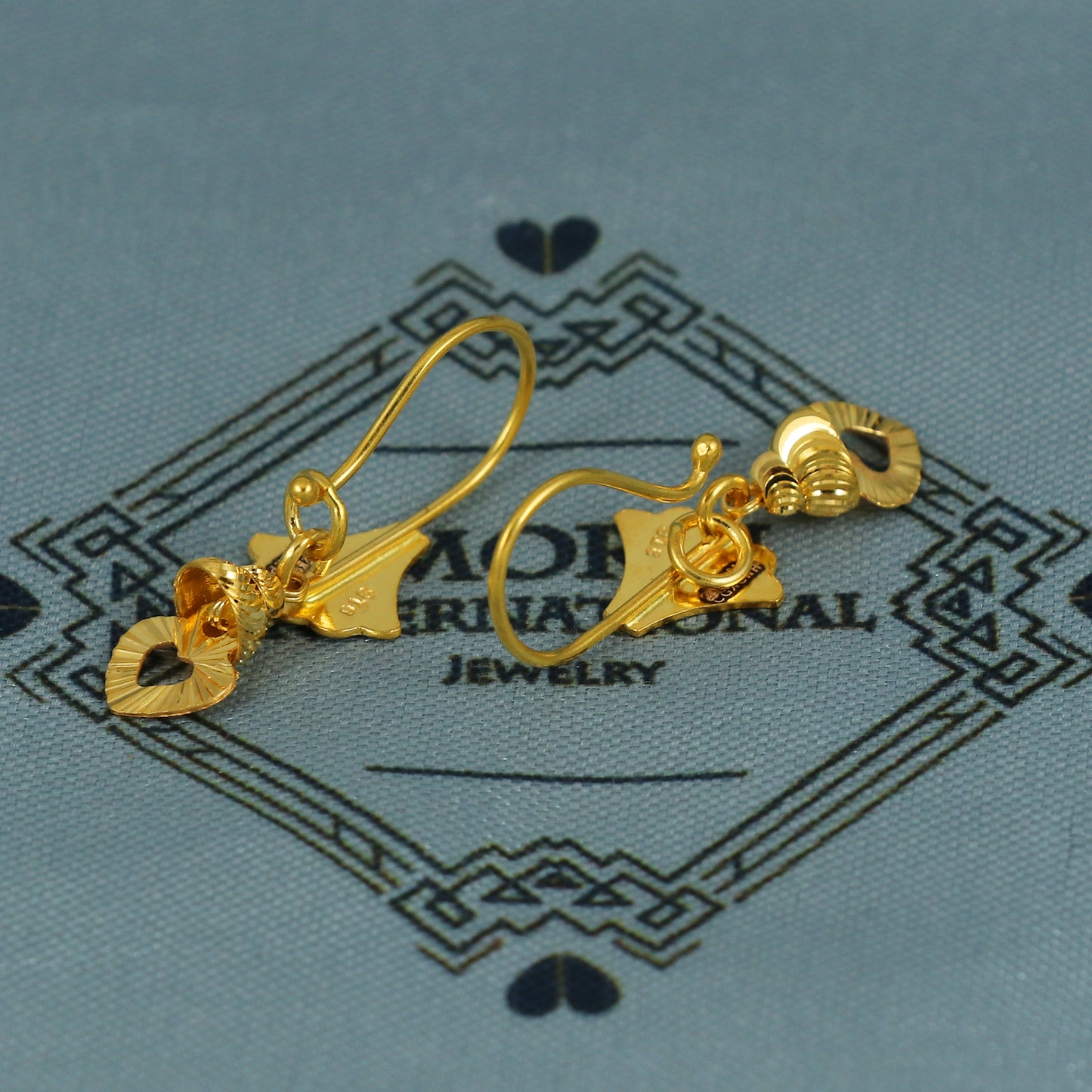 22k Gold Earrings Engraved Ear wire Hook Dangle Earrings , Small Dangling 22kt Earrings, Indian Gold Earrings, Party Wear Earrings, MJ0114