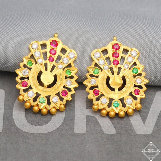 20k 20kt Gold Earrings, Handmade vintage traditional yellow gold earrings Indian jewelry, K5298