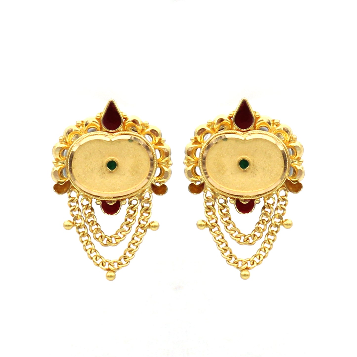 22k Yellow Gold Indian Dangle Huggies chain Earrings, Traditional Chain Studs, K1286