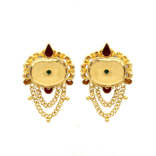 22k Yellow Gold Indian Dangle Huggies chain Earrings, Traditional Chain Studs, K1286