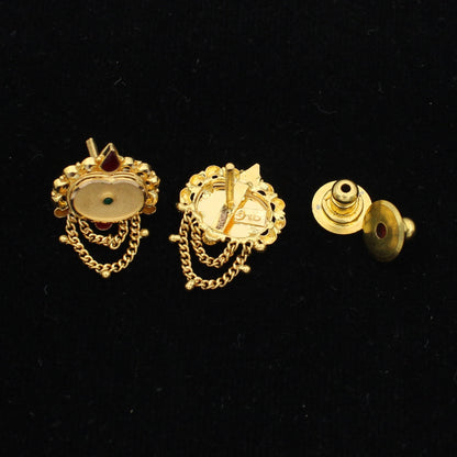 22k Yellow Gold Indian Dangle Huggies chain Earrings, Traditional Chain Studs, K1286