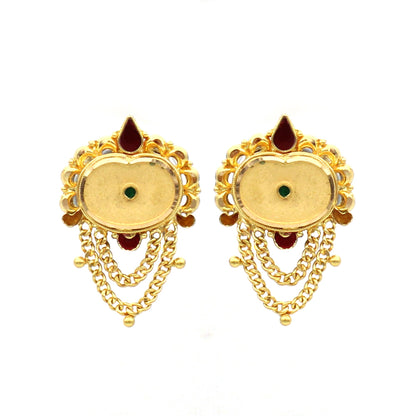 22k Yellow Gold Indian Dangle Huggies chain Earrings, Traditional Chain Studs, K1286