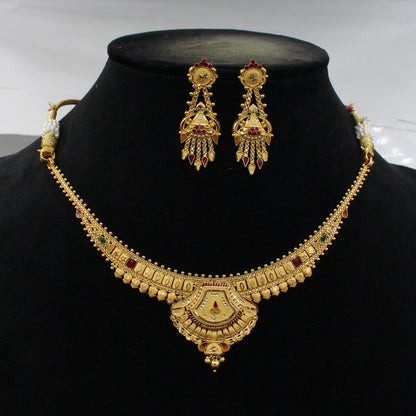 22k Yellow Gold Necklace Earrings Set , Indian Gold Jewelry Set, handmade gold set necklace earrings pair, jewelry from india