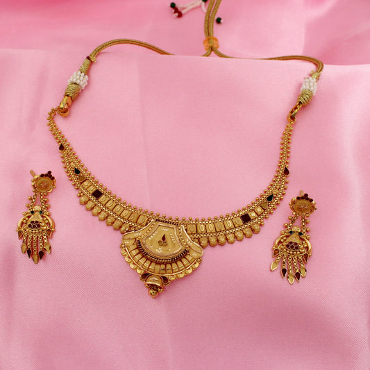 22k Yellow Gold Necklace Earrings Set , Indian Gold Jewelry Set, handmade gold set necklace earrings pair, jewelry from india