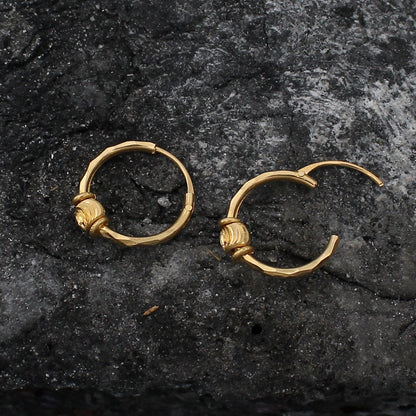 20k Yellow Gold Hoop Bali Earrings  Handmade bead Yellow gold earrings for women, Valentine Day gift, star design indian gold earrings