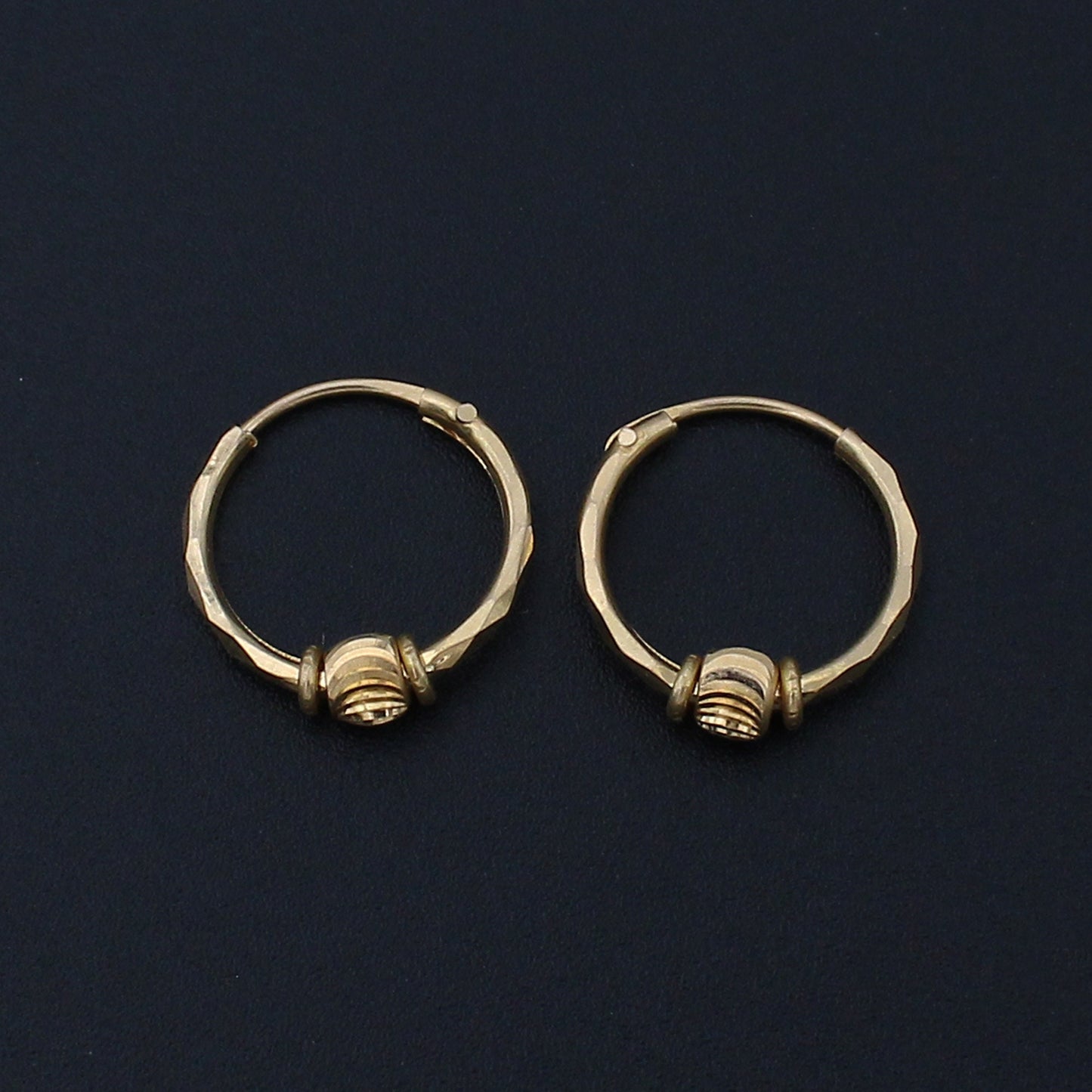 20k Yellow Gold Hoop Bali Earrings  Handmade bead Yellow gold earrings for women, Valentine Day gift, star design indian gold earrings