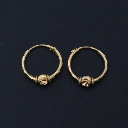 20k Yellow Gold Hoop Bali Earrings  Handmade bead Yellow gold earrings for women, Valentine Day gift, star design indian gold earrings
