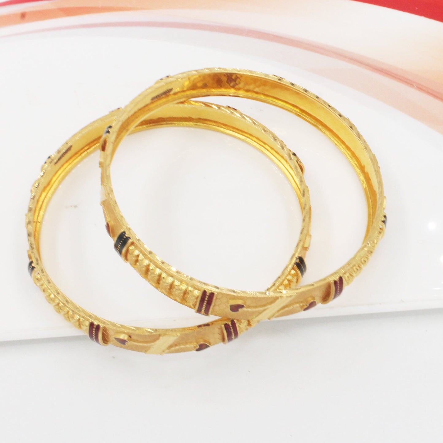 22kt Yellow Gold Bangle Pair, rajasthani Handmade From India, Wedding Bridal Jewelry Bracelet Bangle Pair