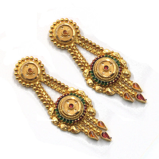 22k Yellow Gold Screw Back Earrings, 22kt Gold Dangle Earrings for Indian, K1541
