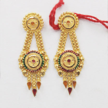 22k Yellow Gold Screw Back Earrings, 22kt Gold Dangle Earrings for Indian, K1541