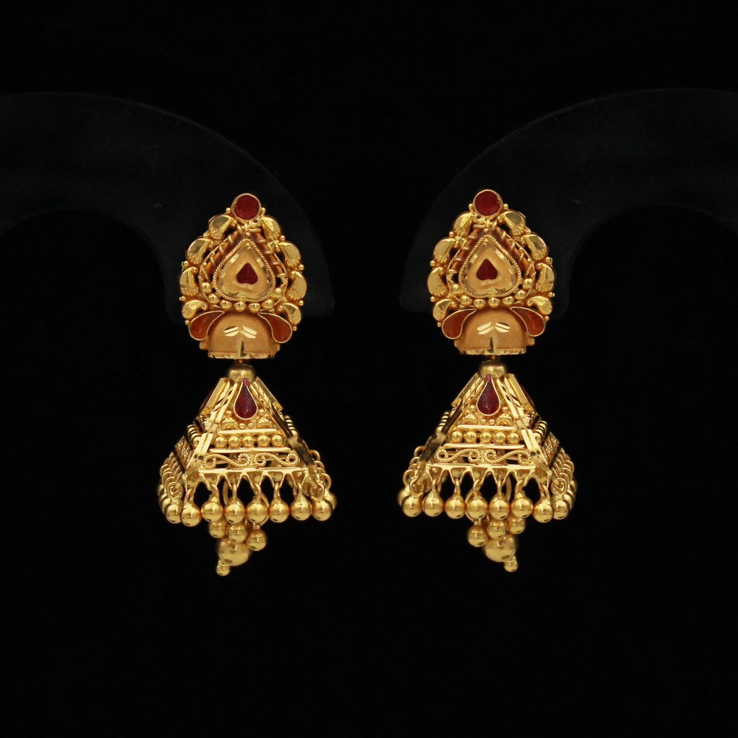 22k Yellow Gold Earrings Jewelry, handmade vintage Pure Traditional design indian style  Dangle Jhumki Earrings Chandelier dangling