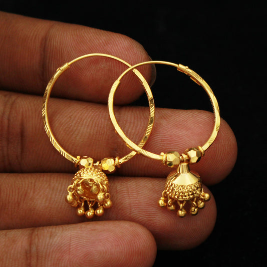 22k Yellow Gold Hoop Earring Bali Earrings ,Huggies , gold jhumki Handmade gold earrings For women, Christmas gift, Indian gold earrings