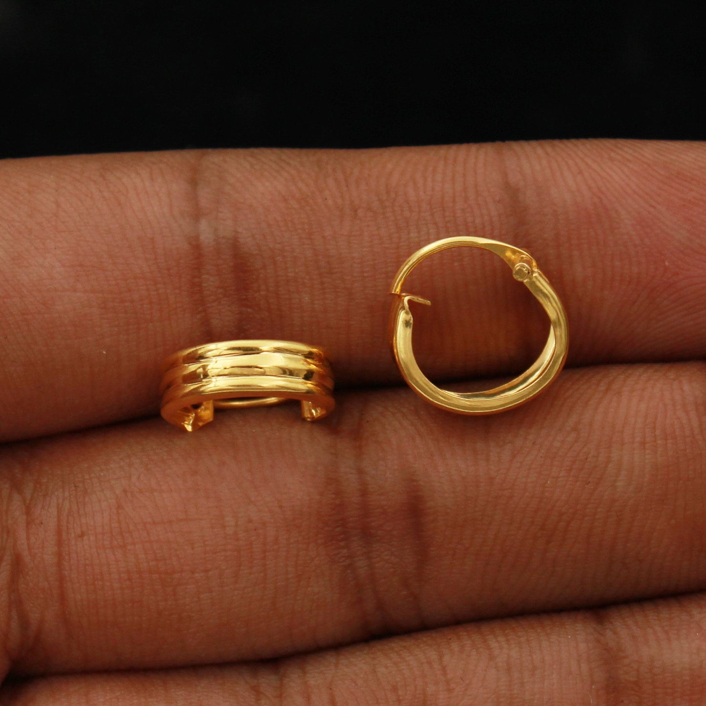 20k Yellow Gold Hoop earrings Bali Earrings ,Huggies , Handmade Yellow gold earrings for women, Christmas gift, dainty Indian gold earrings