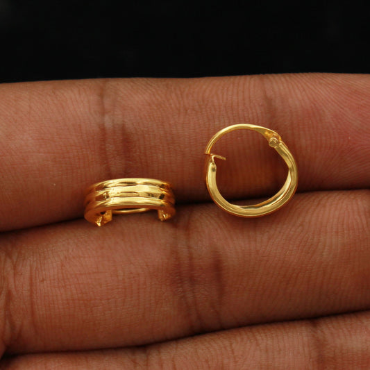 20k Yellow Gold Hoop earrings Bali Earrings ,Huggies , Handmade Yellow gold earrings for women, Christmas gift, dainty Indian gold earrings