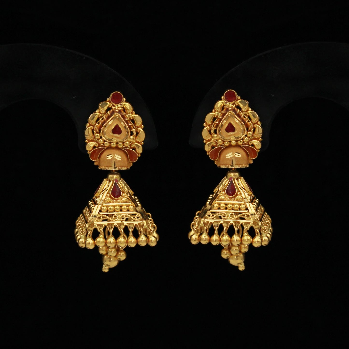 22k Yellow Gold Earrings Jewelry, handmade vintage Pure Traditional design indian style  Dangle Jhumki Earrings Chandelier dangling
