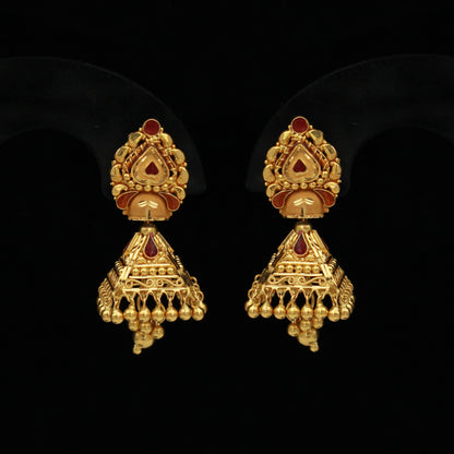 22k Yellow Gold Earrings Jewelry, handmade vintage Pure Traditional design indian style  Dangle Jhumki Earrings Chandelier dangling