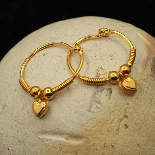 20k Yellow Gold Hoop Bali Earrings, Handmade Yellow gold earrings for women, Valentine Day gift,  indian gold earrings