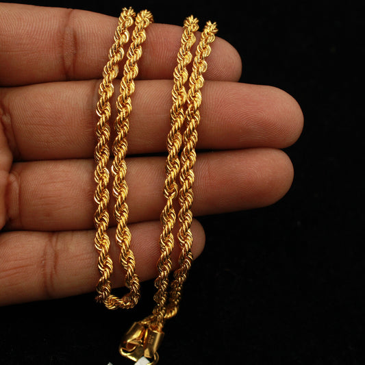 Rope style 22k Yellow Gold Chain Necklace Gift , all sizes, Indian Gold Handmade necklace Jewelry, K1733