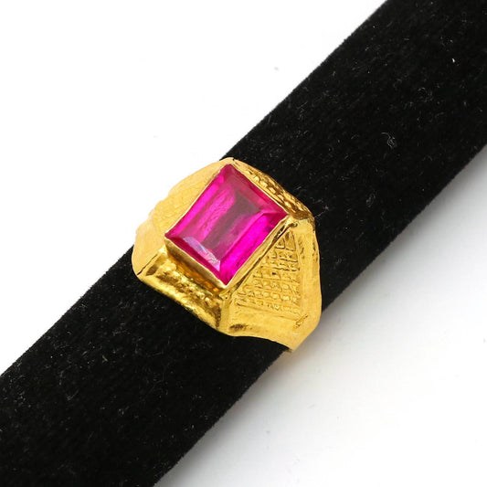 manmade ruby solid 22k gold ring, gold ring men women unisex,  handmade vintage one stone style ring,