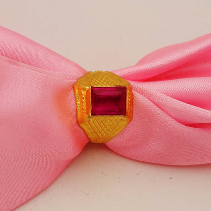 manmade ruby solid 22k gold ring, gold ring men women unisex,  handmade vintage one stone style ring,