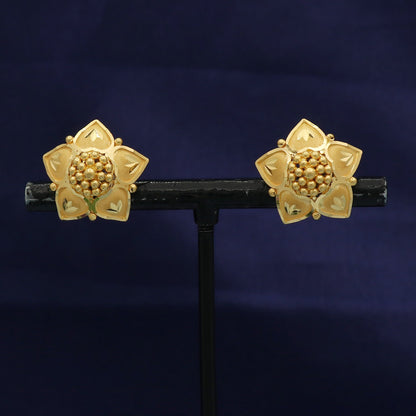 Flower 22k Yellow Gold Stud Earrings Handmade jewelry, Gold Tops Earrings Jewelry for Women