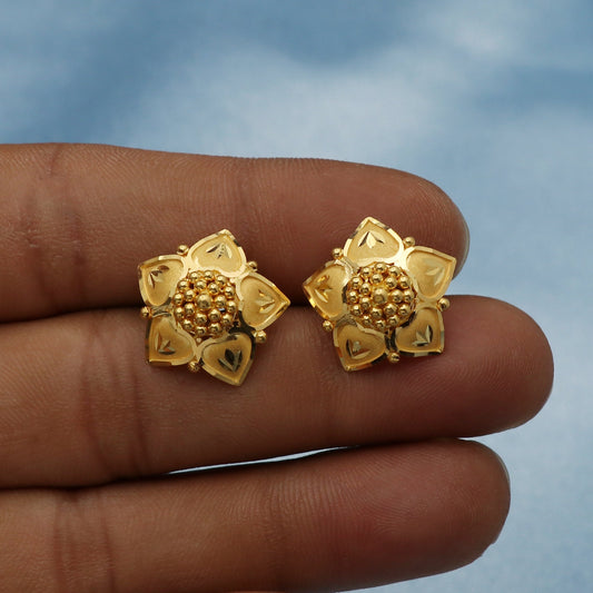 Flower 22k Yellow Gold Stud Earrings Handmade jewelry, Gold Tops Earrings Jewelry for Women