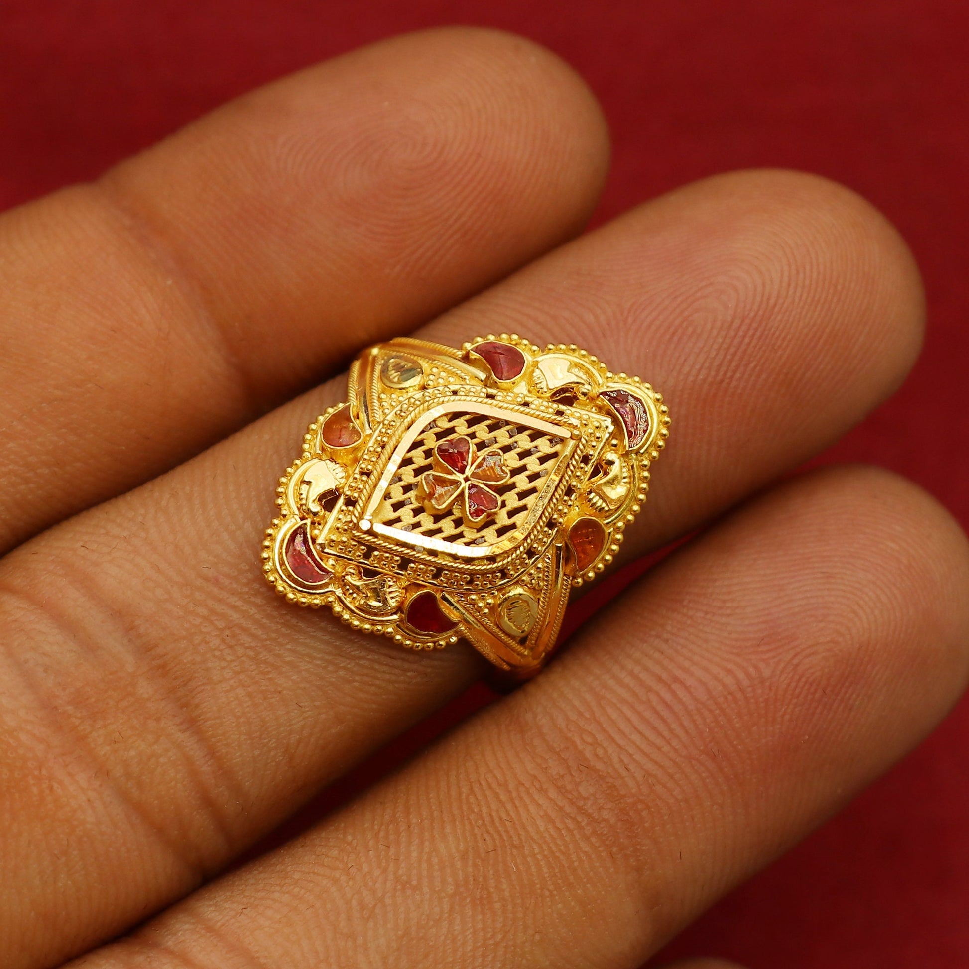 22k Gold Ring women jewellery, Pure Handmade Ring Indian Jewelry