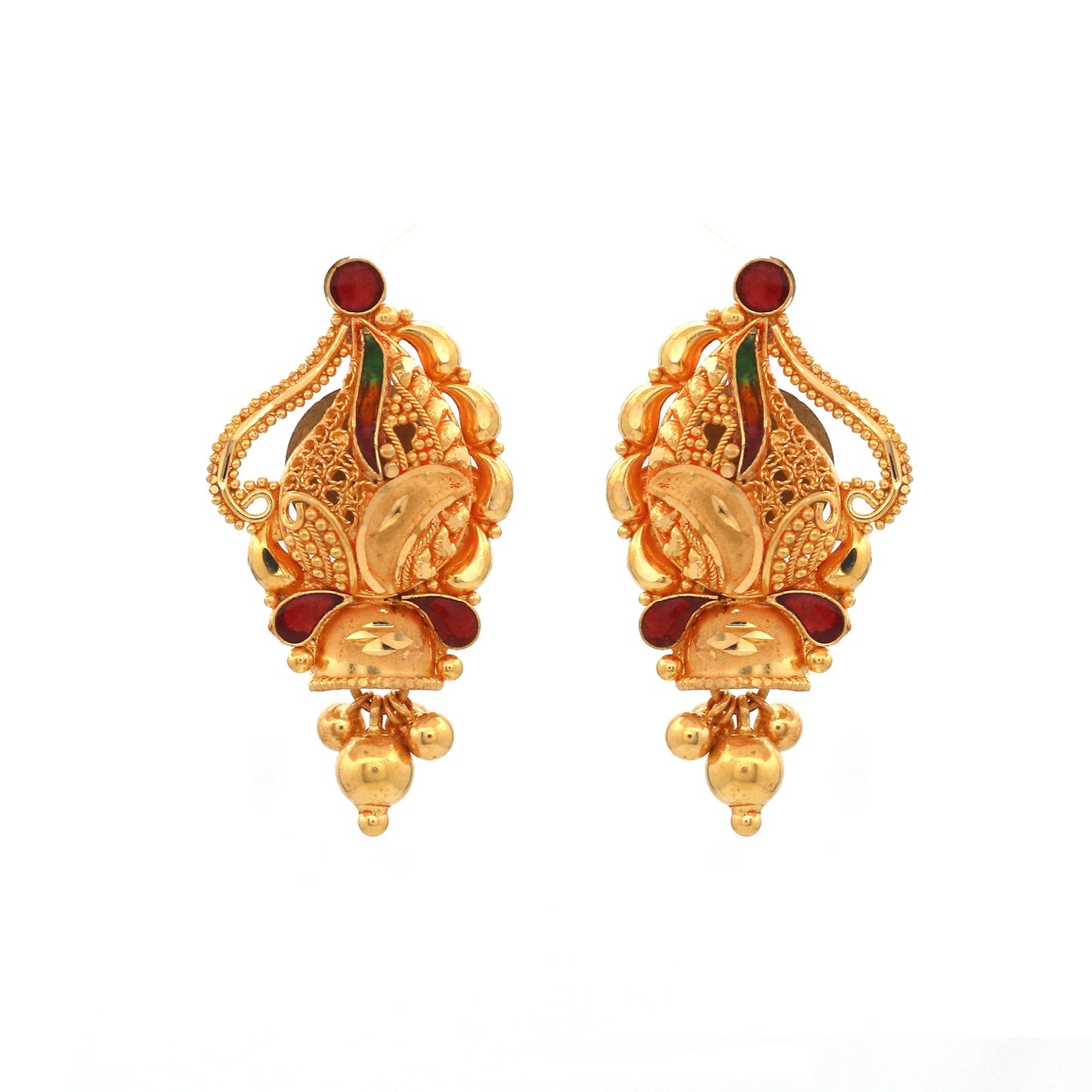 22k Yellow Gold Earrings , Handmade Yellow gold earrings for women, vintage antique design indian gold earrings jewelry, Gold Stud Gift