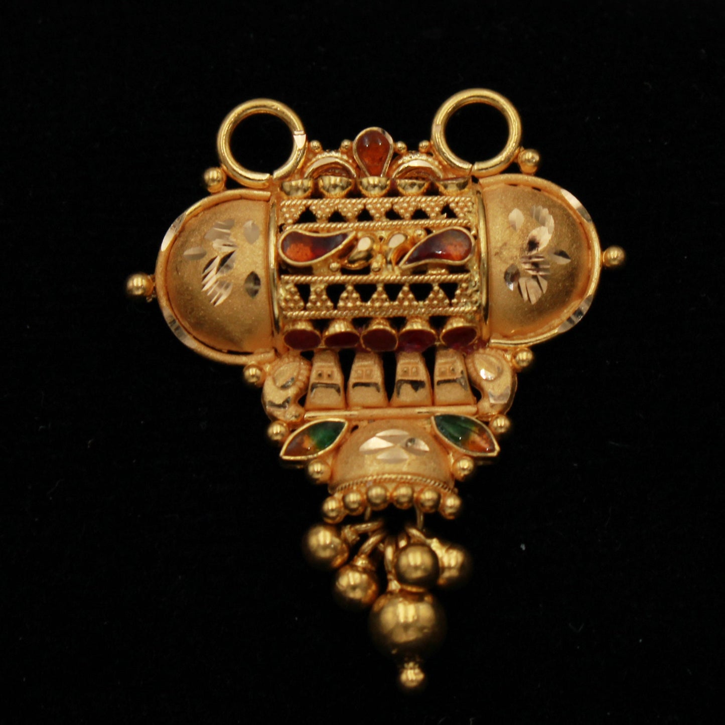 handmade 22k yellow gold amulet pendant with fabulous hanging bells excellent women's girl's jewelry from india