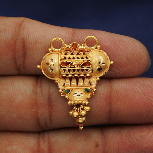 handmade 22k yellow gold amulet pendant with fabulous hanging bells excellent women's girl's jewelry from india