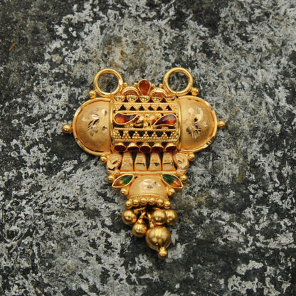 handmade 22k yellow gold amulet pendant with fabulous hanging bells excellent women's girl's jewelry from india