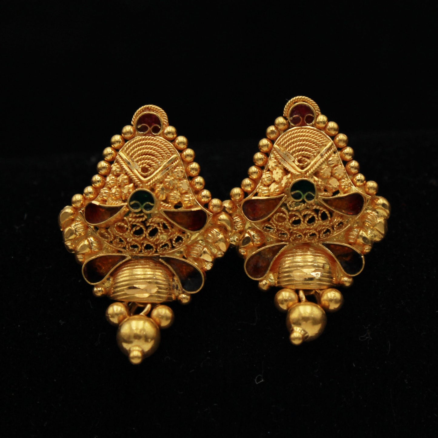 22k Yellow Gold Stud Earrings, Handmade Yellow gold earrings for women, vintage antique design Indian gold earrings jewelry