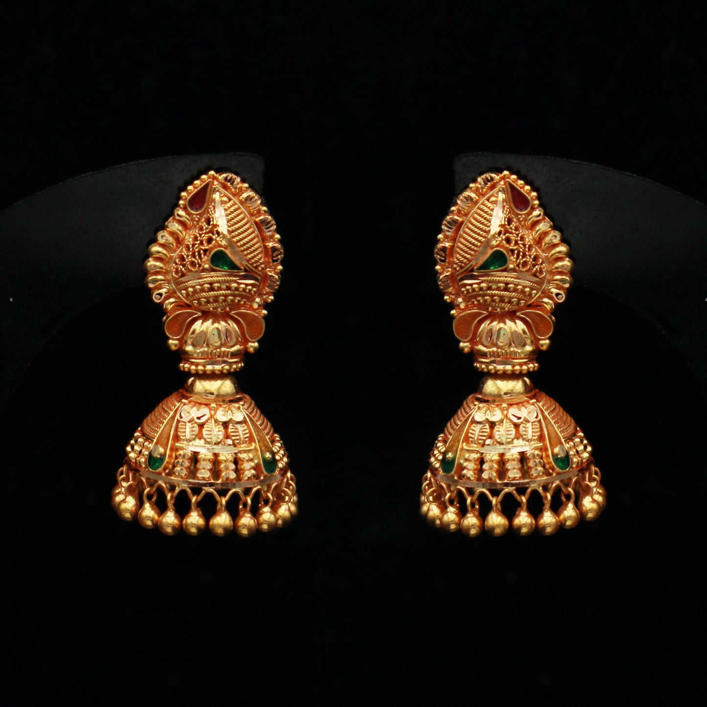 22k Yellow Gold Earrings Jhumka jewelry  , handmade vintage Pure Traditional design indian style WEDDING Dangle Jhumki Earrings Chandelier