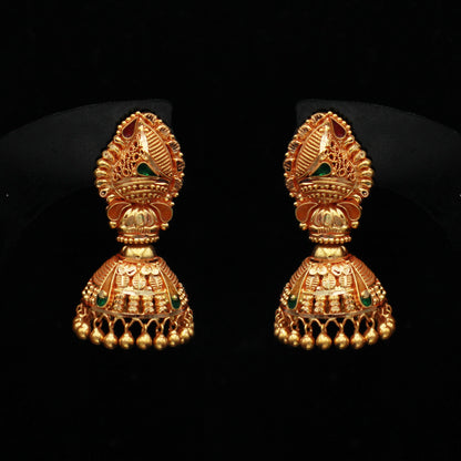 22k Yellow Gold Earrings Jhumka jewelry  , handmade vintage Pure Traditional design indian style WEDDING Dangle Jhumki Earrings Chandelier