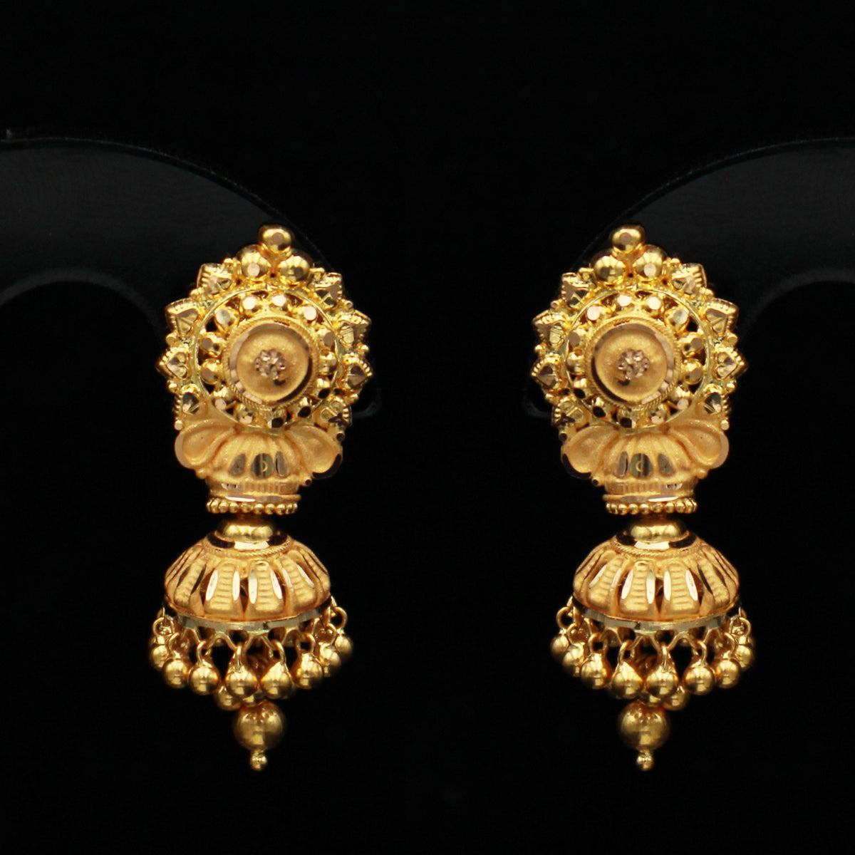 Humka 22k Yellow Gold Jhumka Earrings , handmade vintage Pure Traditional we ...