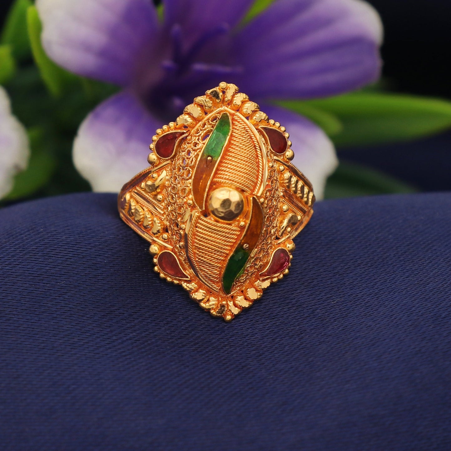22k Solid Gold Ring, Handmade Indian Vintage and antique Ring, Meenakari Gold Ring, Enamel Gold Ring, Indian Gold Ring, Women Gold Ring,