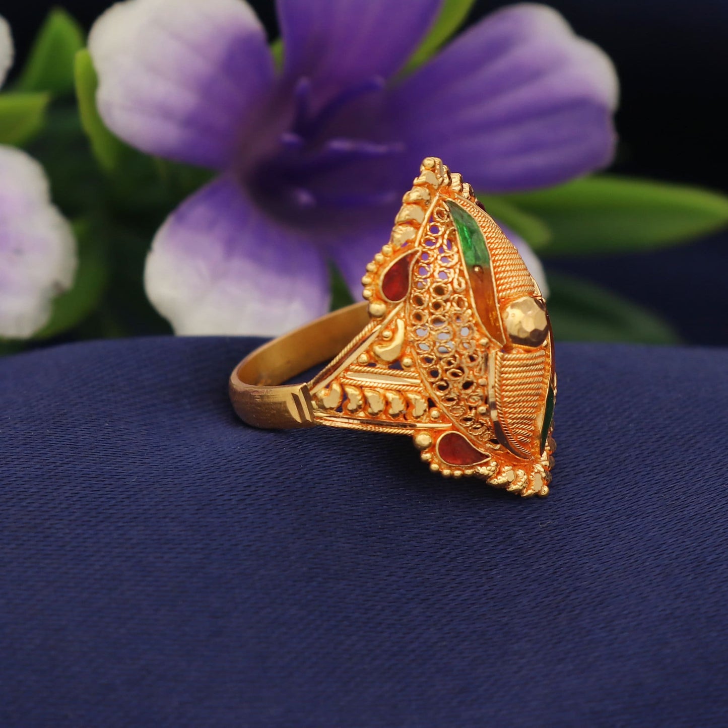 22k Solid Gold Ring, Handmade Indian Vintage and antique Ring, Meenakari Gold Ring, Enamel Gold Ring, Indian Gold Ring, Women Gold Ring,