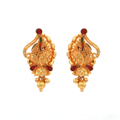 22k Yellow Gold Earrings , Handmade Yellow gold earrings for women, vintage antique design indian gold earrings jewelry, Gold Stud Gift