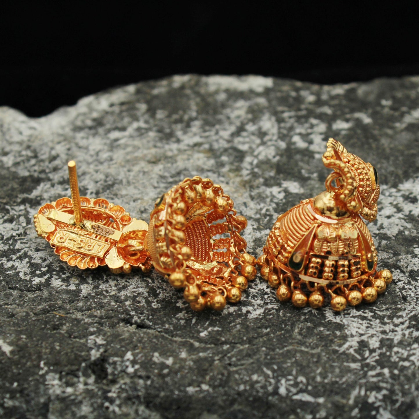22k Yellow Gold Earrings Jhumka jewelry  , handmade vintage Pure Traditional design indian style WEDDING Dangle Jhumki Earrings Chandelier