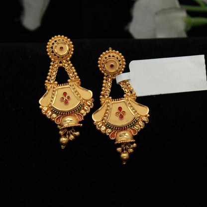 Indian Wedding Pure Gold Necklace Set, 22k Yellow Gold Necklace with Jhumki Designer Handmade Jewelry, Artisan Jewelry
