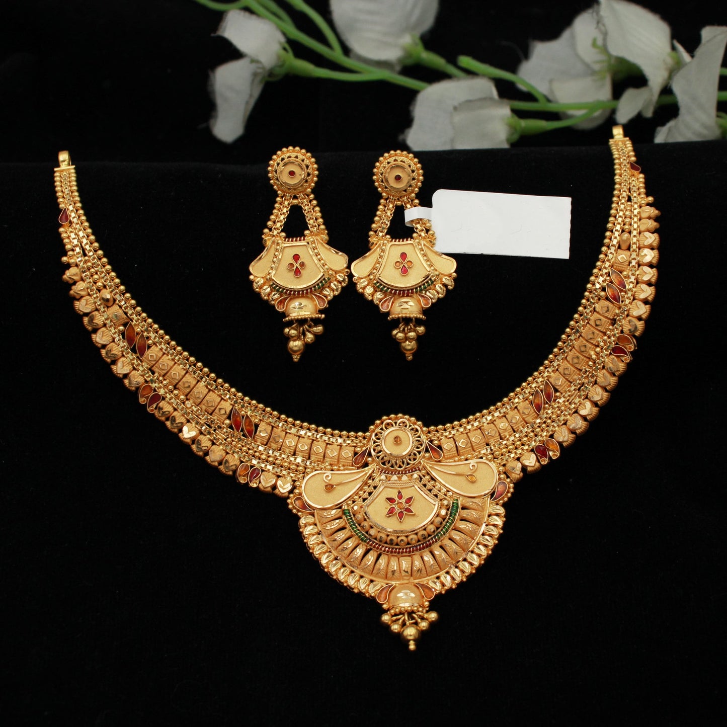 Indian Wedding Pure Gold Necklace Set, 22k Yellow Gold Necklace with Jhumki Designer Handmade Jewelry, Artisan Jewelry