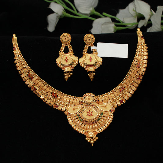 Indian Wedding Pure Gold Necklace Set, 22k Yellow Gold Necklace with Jhumki Designer Handmade Jewelry, Artisan Jewelry