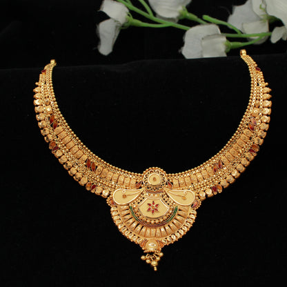 Indian Wedding Pure Gold Necklace Set, 22k Yellow Gold Necklace with Jhumki Designer Handmade Jewelry, Artisan Jewelry