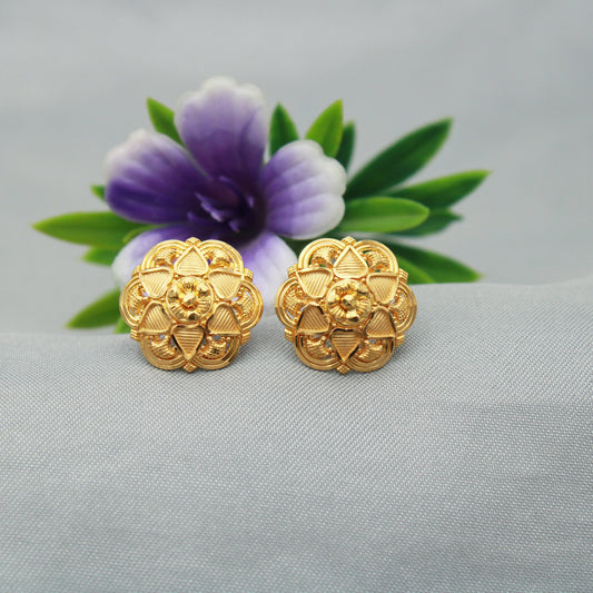 Tops 22k Yellow Gold Stud Earrings , Handmade Yellow gold earrings for women, vintage antique design indian gold earrings jewelry,