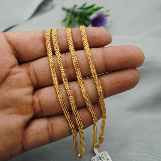22k Gold Necklace Triple Box Handmade Chain Indian Jewelry for Gift