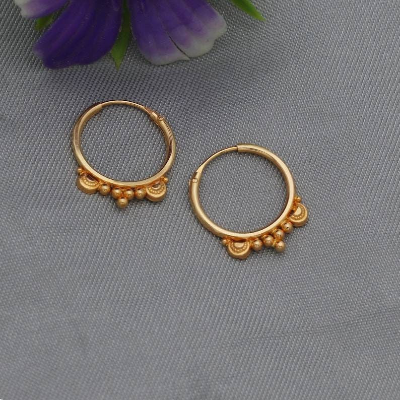 Handmade 22kt 22k Yellow Gold Hoop Bali Earrings Jewelry,