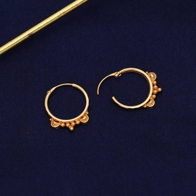 Handmade 22kt 22k Yellow Gold Hoop Bali Earrings Jewelry,
