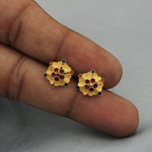 22k Gold Earrings Handmade Screw Back Stud Indian Women Jewelry for Gift